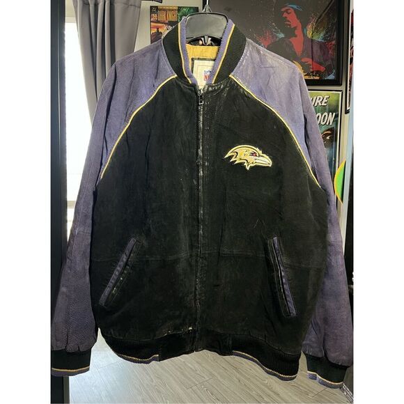 Vintage NFL Baltimore Ravens Suede Leather Bomber Jacket - Picture 1 of 7